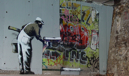 apple wallpaper graffiti. Banksy wallpaper graffiti by